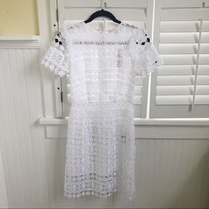 Michael Kors White Geometric Floral Lace Dress NWT